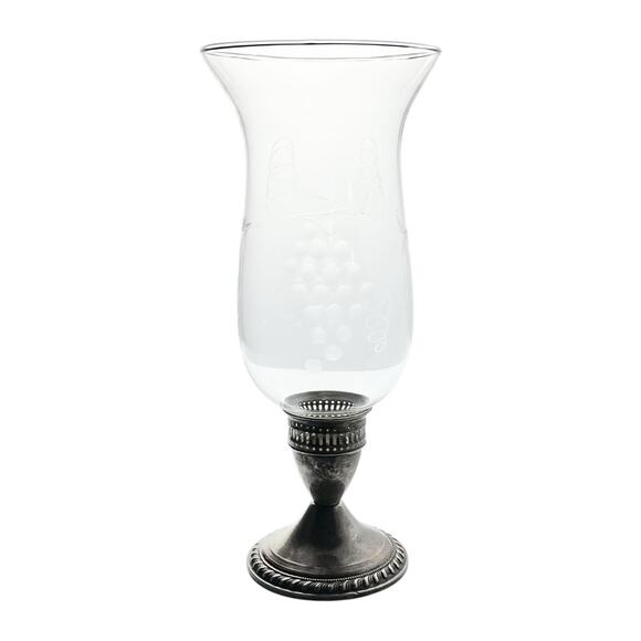 Candle Holder Other - 1940s Vintage 925 Silver Weighted Candlestick Holder & Etched Grape Glass Globe
